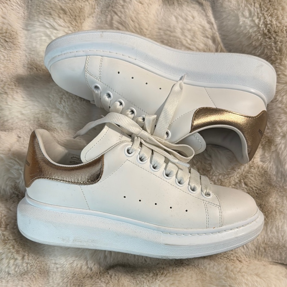 Alexander McQueen Oversized Sneakers White Leather with Rose Gold Sz 38